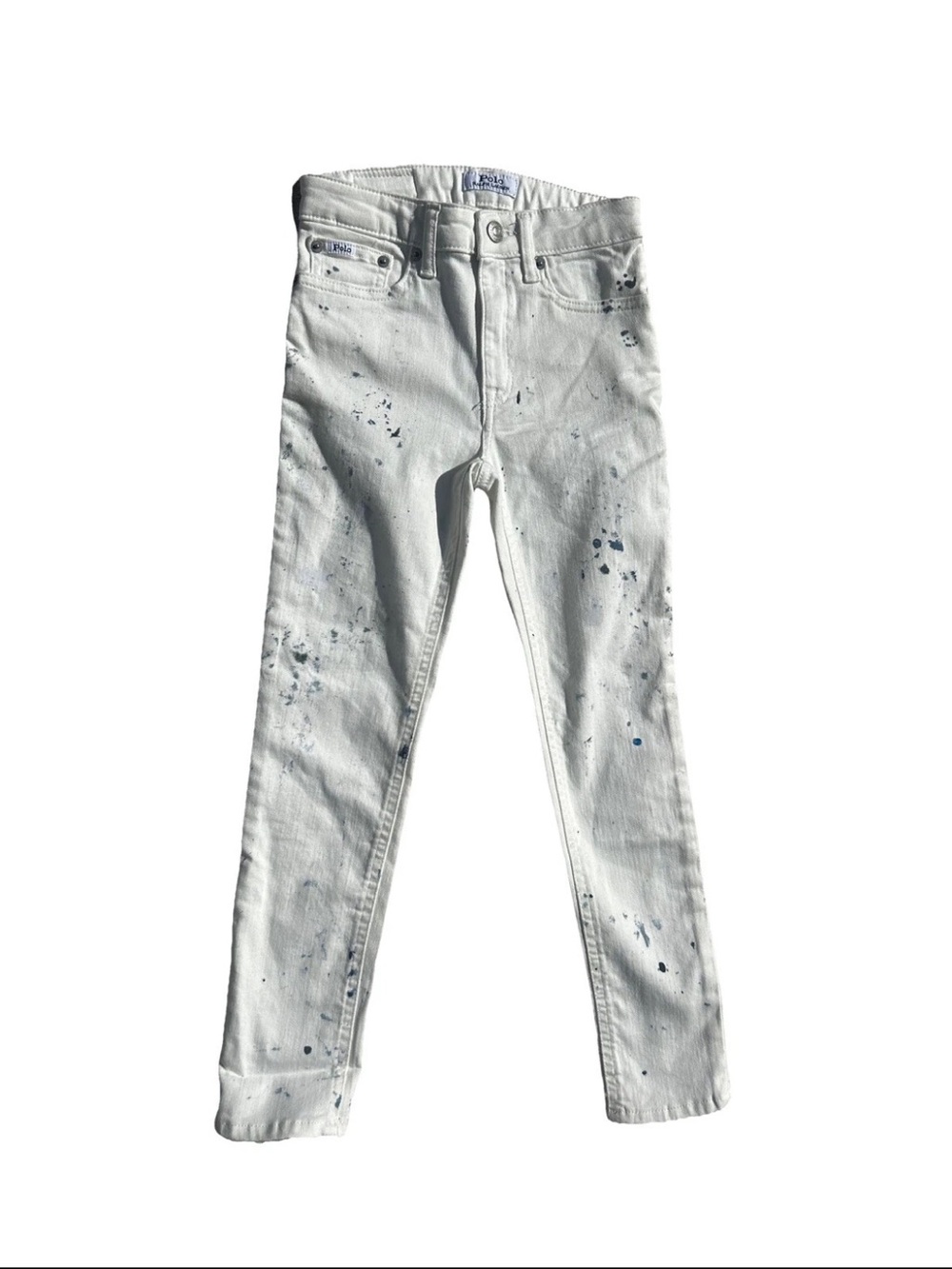 Polo Ralph Lauren Girls 7 Slim Skinny White Jeans Paint Denim Pants